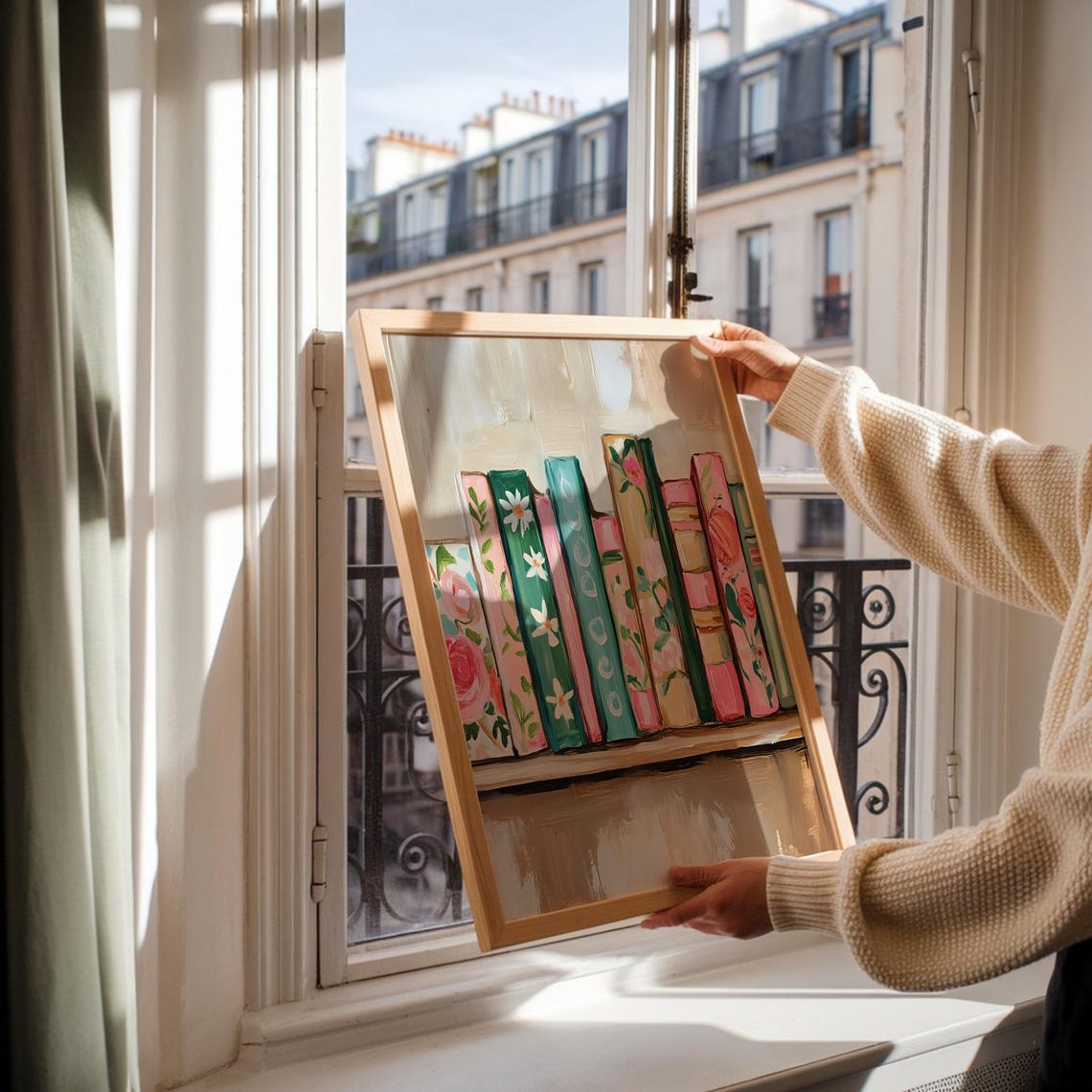 Whimsical Pastel Floral Book Spines Library Shelf Painting Poster - Image 3
