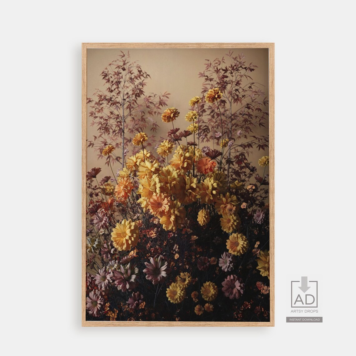 Autumn Wildflower Garden Gold Marigold Moody Botanical Art Poster