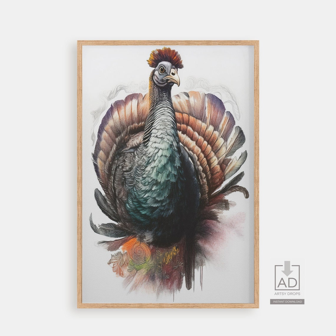 Art Print Of Exotic Turkey Bird Handdrawn Colorful Illustration Vibrant Wall Decor Instant