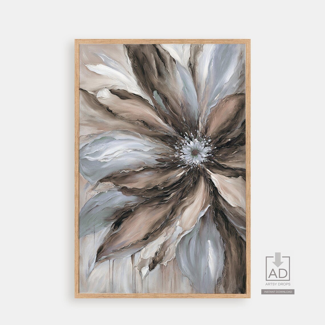 Dramatic Neutral Bloom Abstract Painting In Taupe And Gray Poster