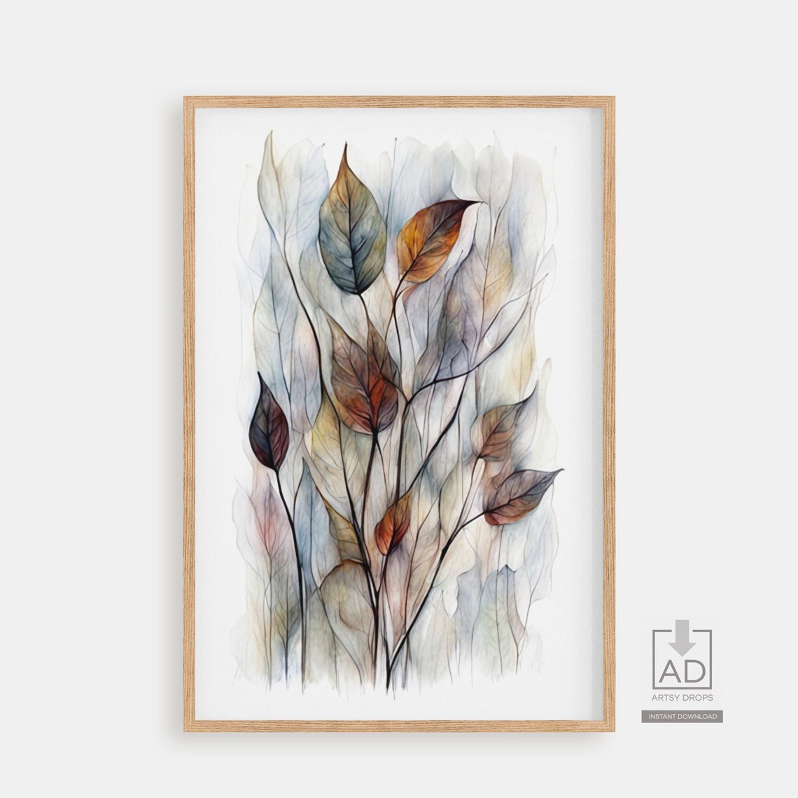 Autumn Leaves Watercolor Art Print Botanical Illustration High Resolution Wall Decor Instant Poster