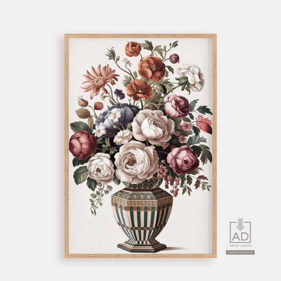 Vintage Floral Still Life Art Print Flower Bouquet Illustration Wall Decor For Home Living Room Office