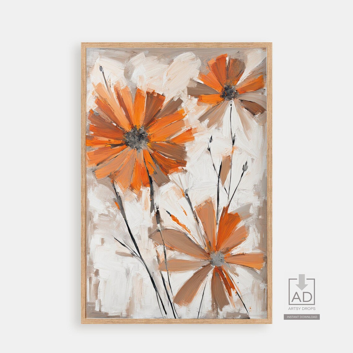 Bold Burnt Orange Daisies Abstract Floral Painting Vibrant Poster