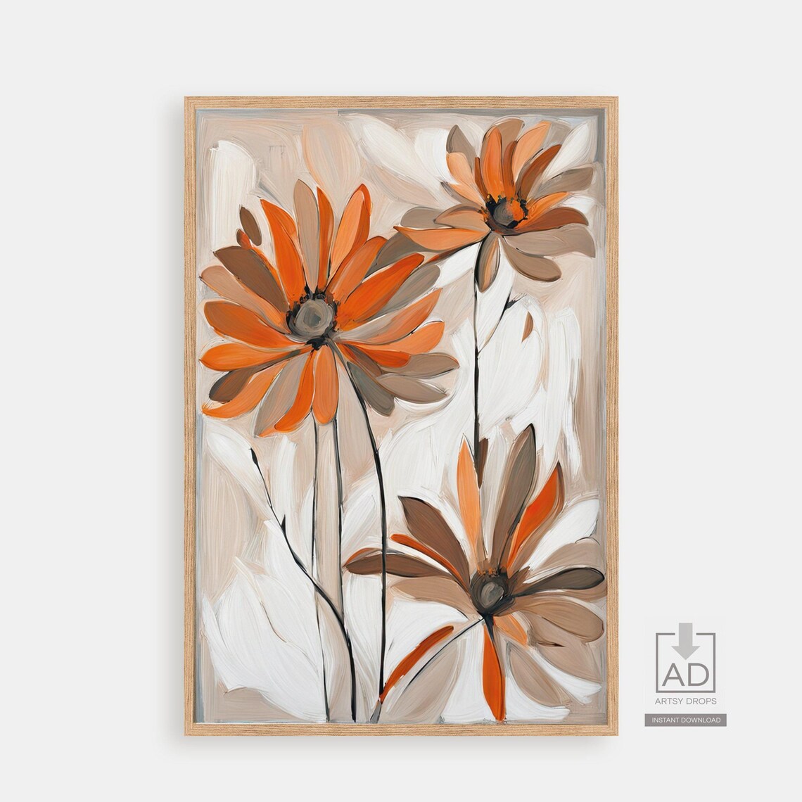 Burnt Orange Abstract Daisy Trio Floral Artwork Modern Poster