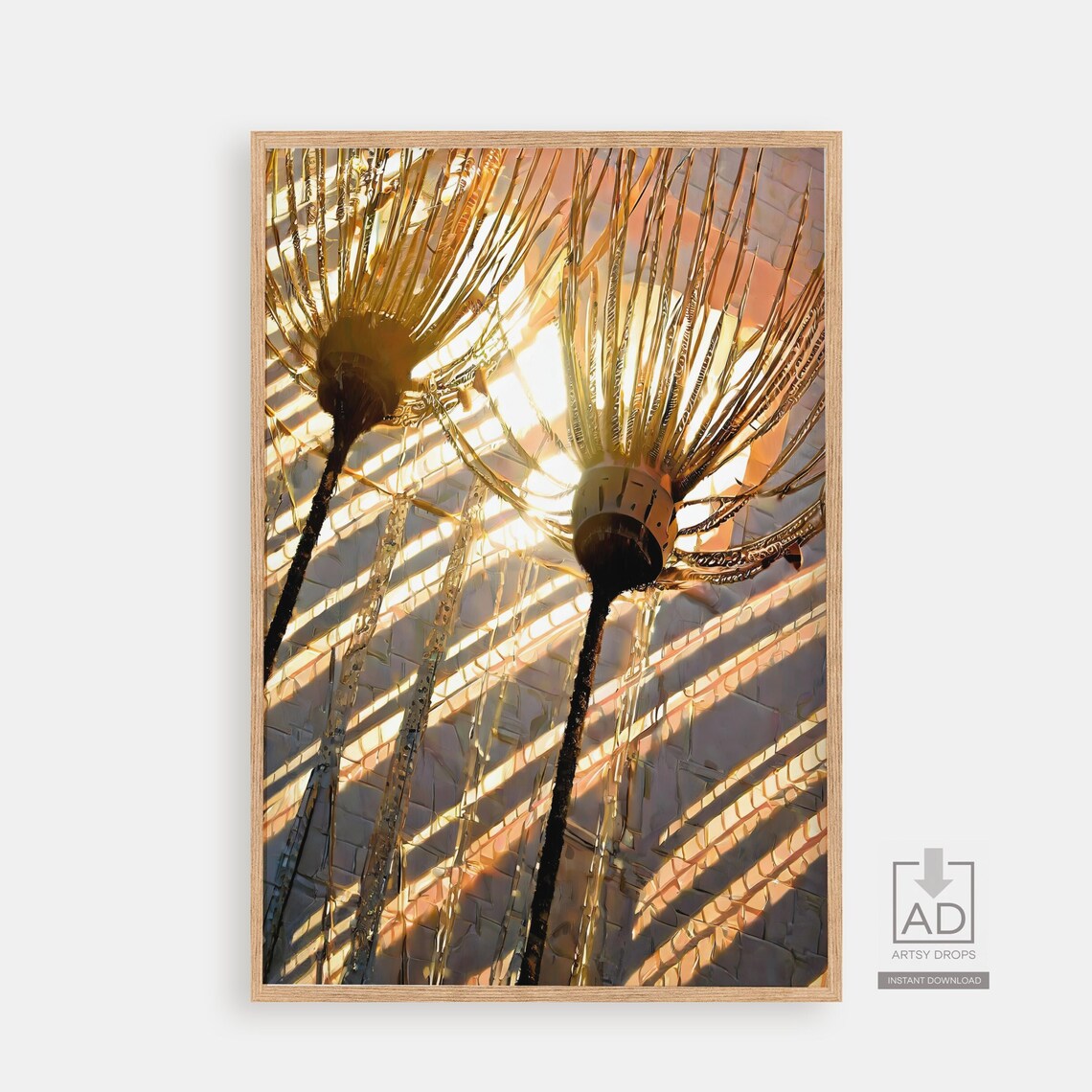 Golden Starburst Flower Abstract Painting Glowing Sunlight Poster
