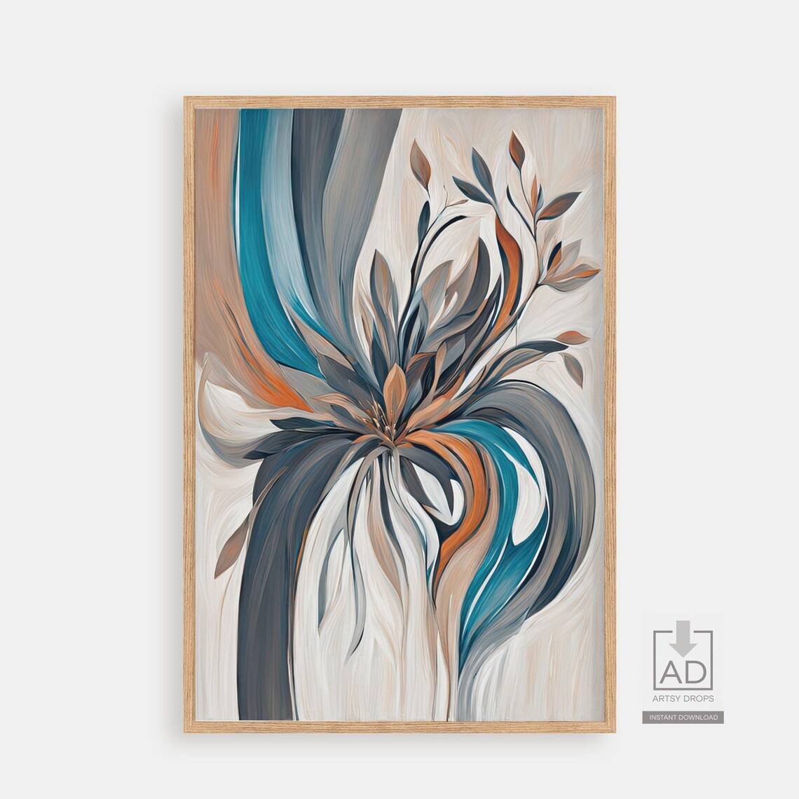 Modern Abstract Bouquet Painting In Teal Rust And Taupe Poster