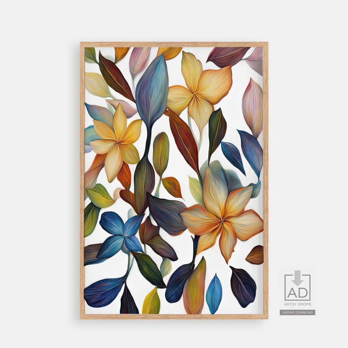 Colorful Flower And Leaf Painting In Bright Rainbow Tones Poster