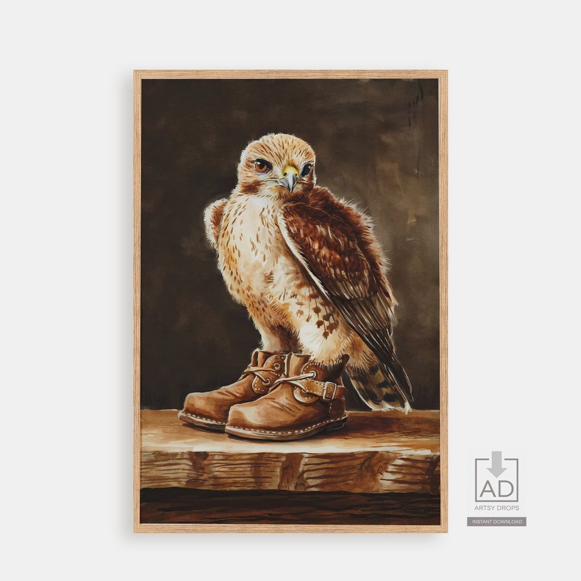 Cute Owl In Boots Art Print Whimsical Animal Wall Decor Bird Illustration For Nursery Kids Room Artwork