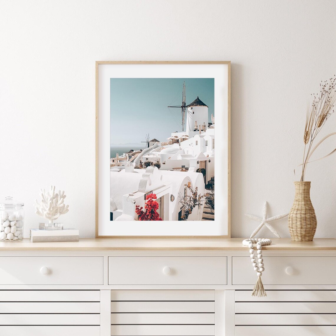 Greek Island Village White Windmill Bougainvillea Travel Photo Poster - Image 4