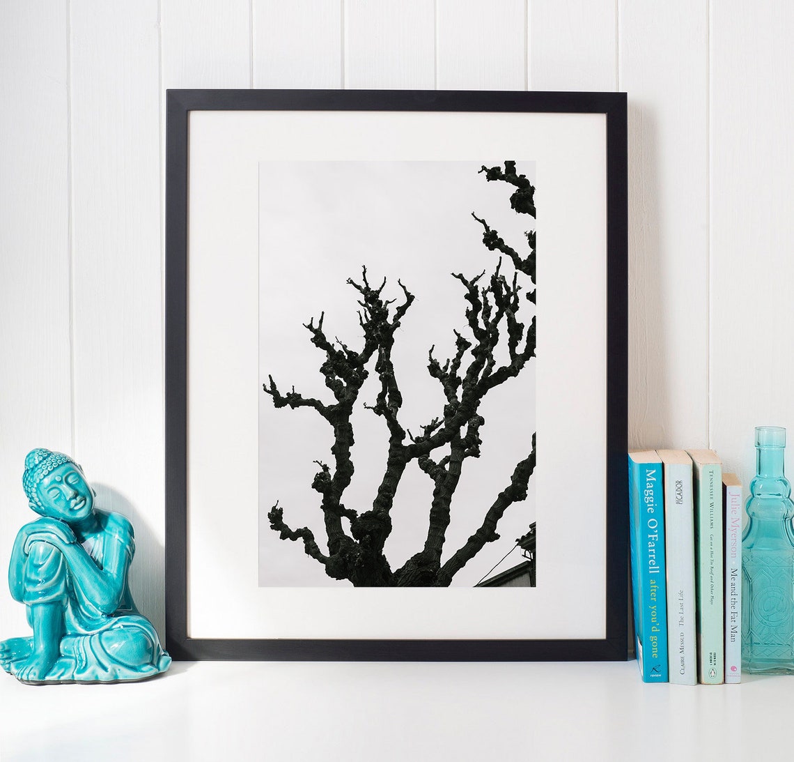 Bare Gnarled Tree Branches Minimalist Black And White Photo Poster - Image 2