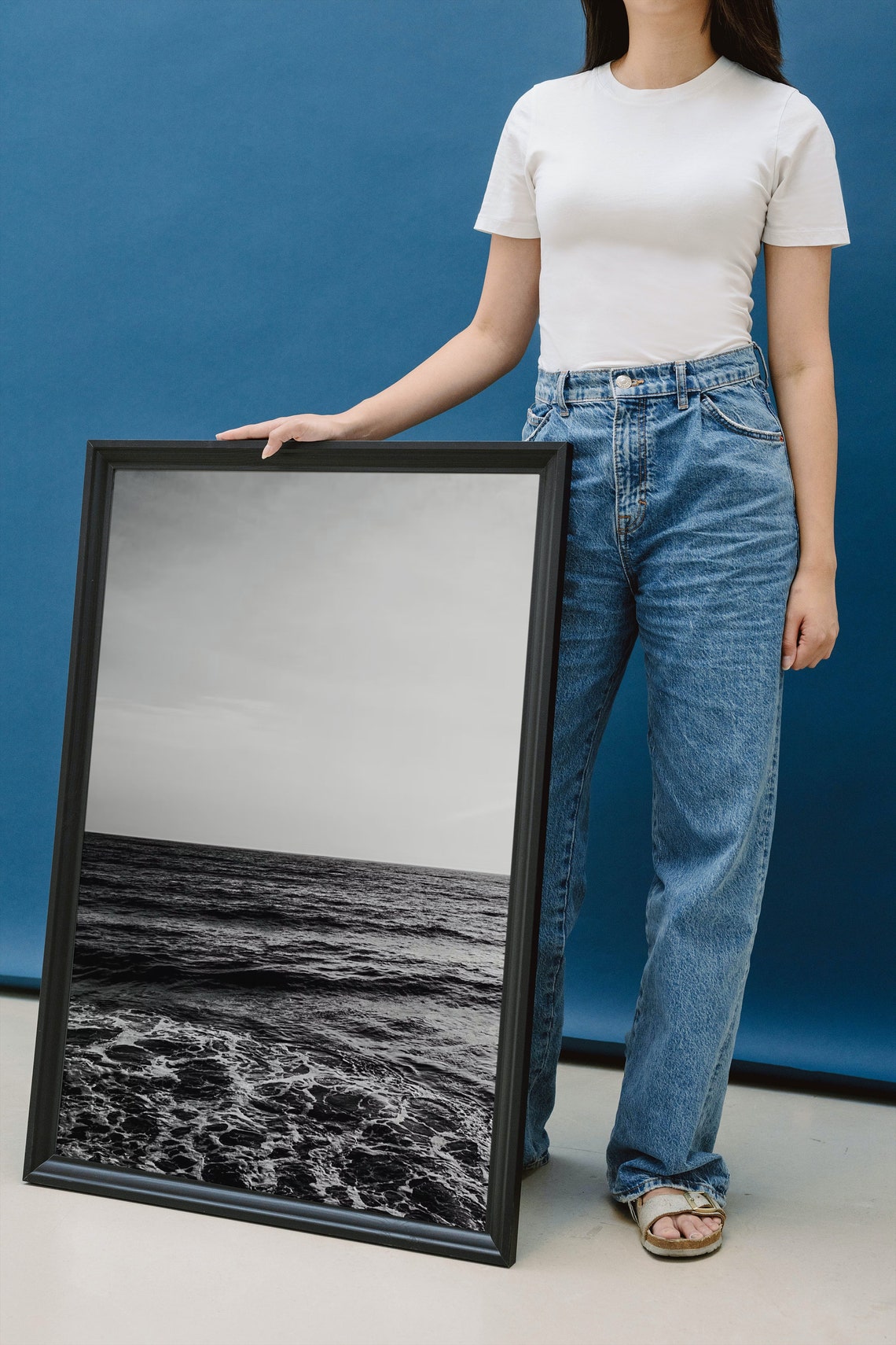 Black And White Ocean Poster Moody Waves Under Soft Gray Sky - Image 2