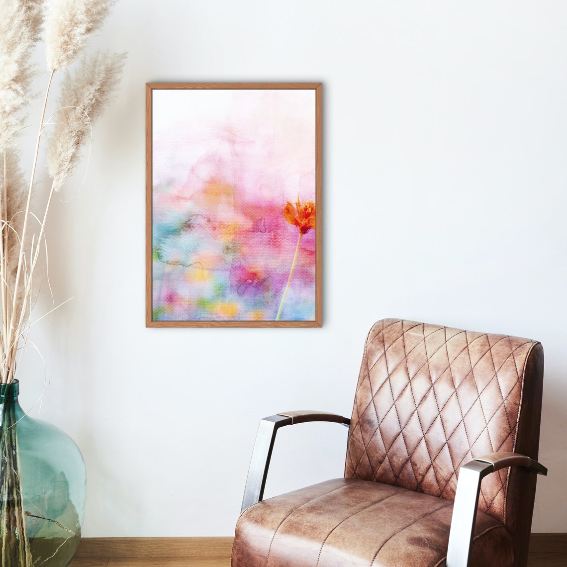 Watercolor Flower Poster Pink Orange Bloom On Pastel Floral Wash - Image 3