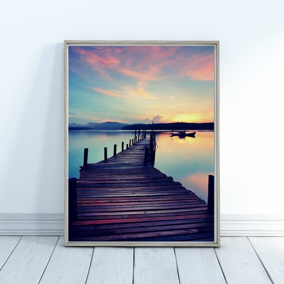 Sunrise Pier Poster Wooden Dock Over Calm Colorful Morning Water