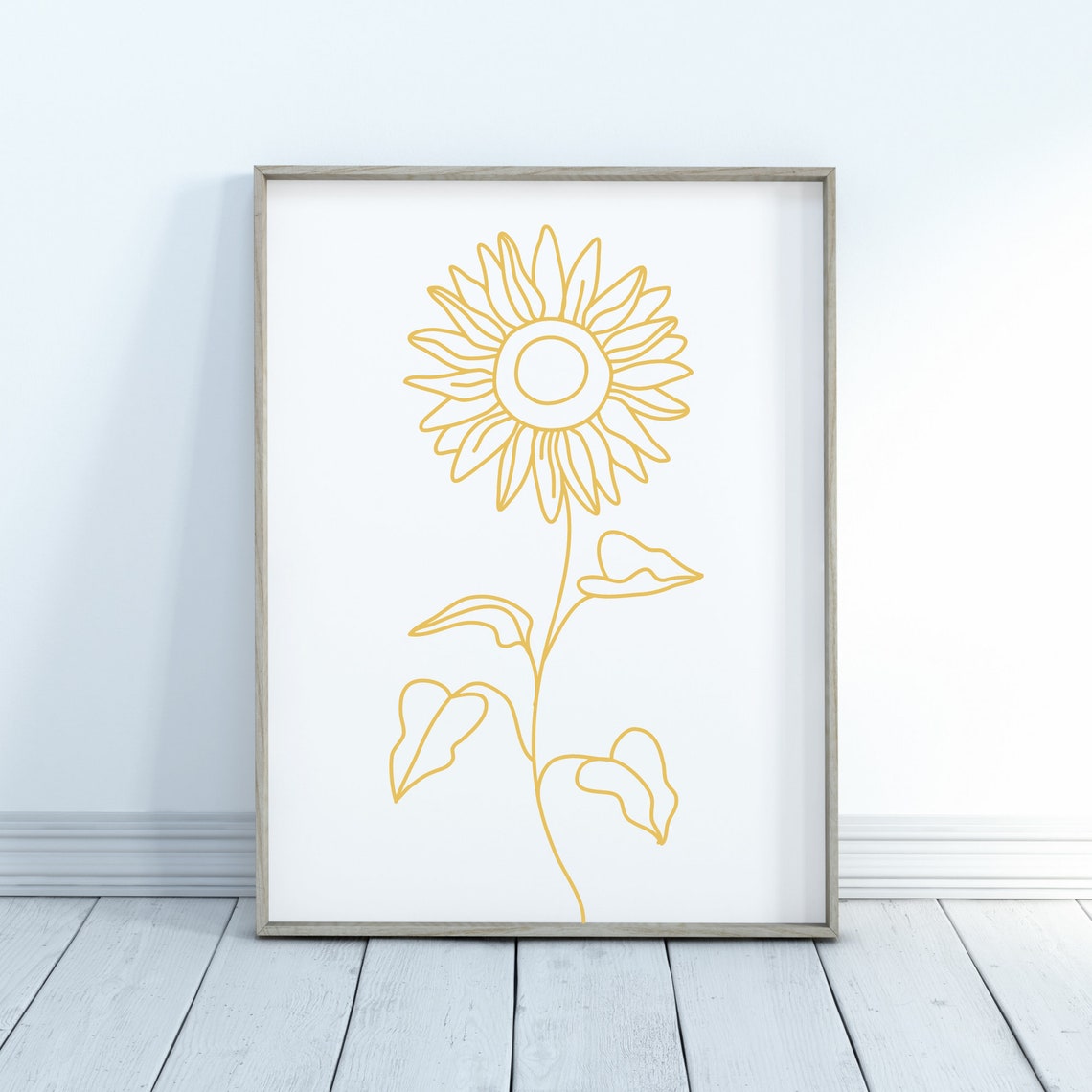 Sunflower Line Art Poster Golden Yellow Minimalist Bloom Design