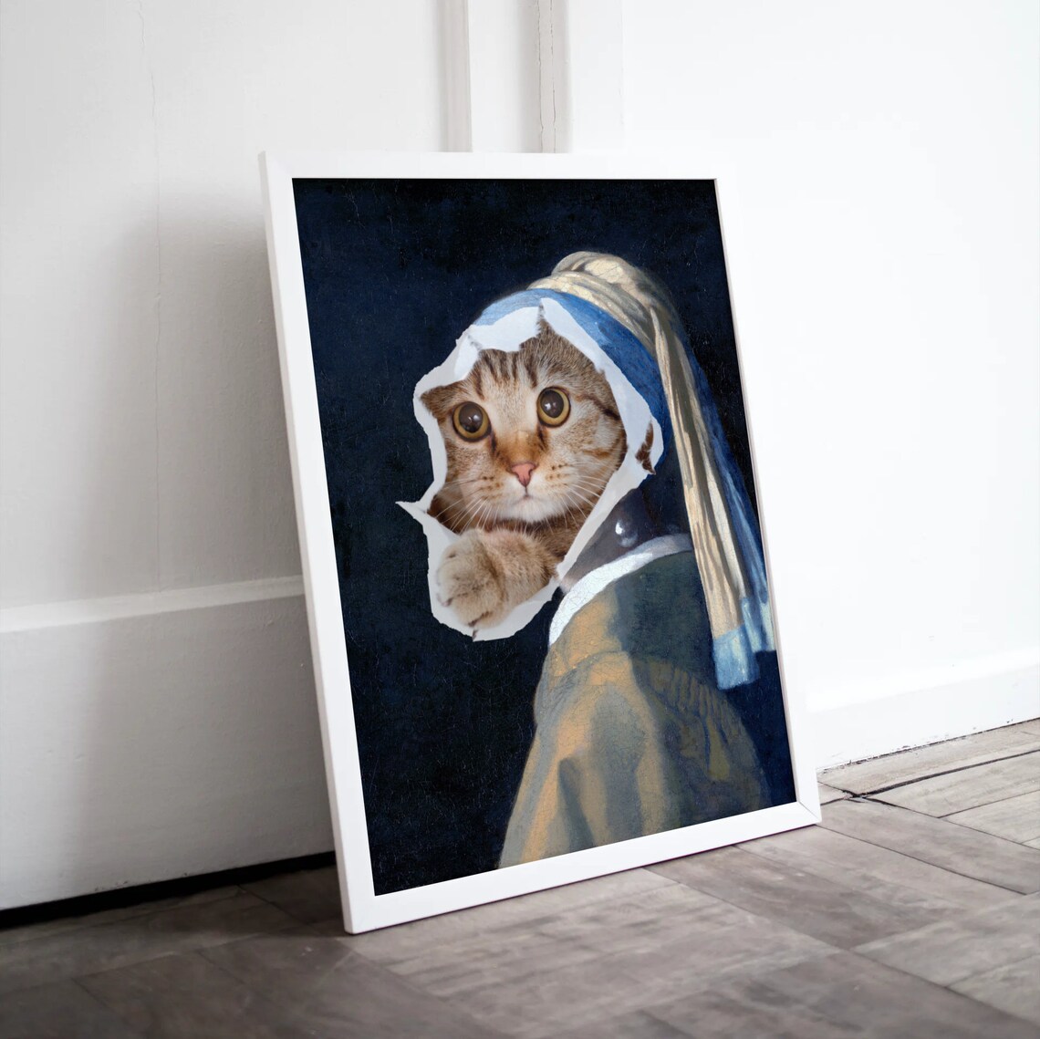 Cat With A Pearl Earring Poster Funny Vermeer Cat Artwork Piece - Image 4