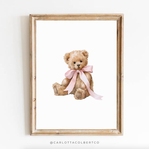 Pink Bear Vintage Nursery Art Poster