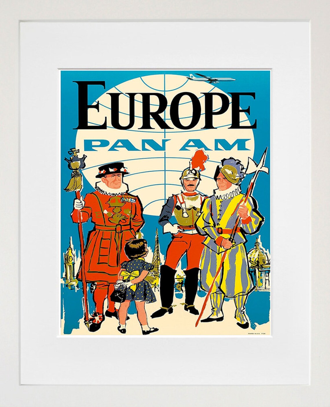 Europe Pan Am Vintage Airline Travel Poster Royal Guards London - Image 2