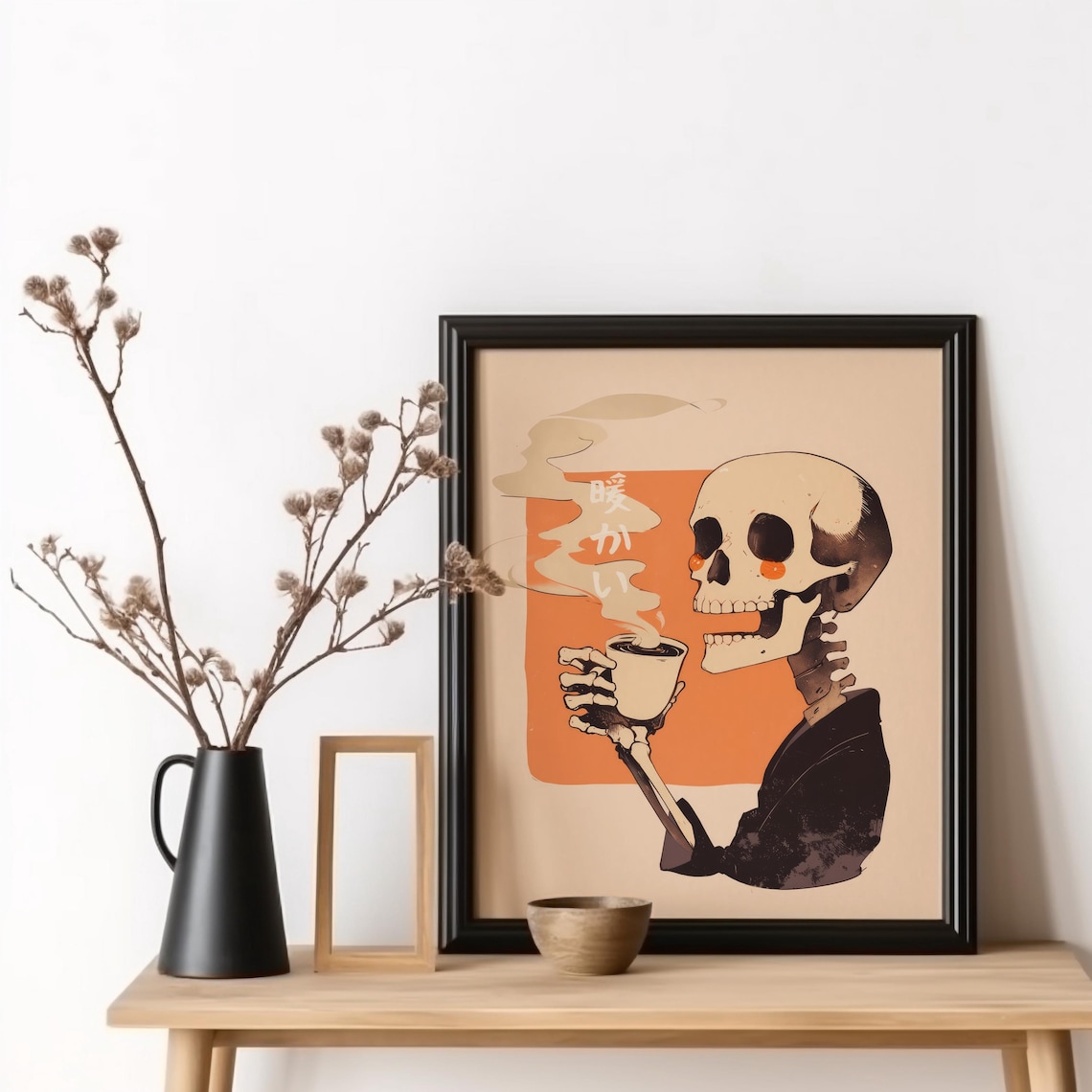 Japanese Skeleton With Hot Coffee, Halloween Poster