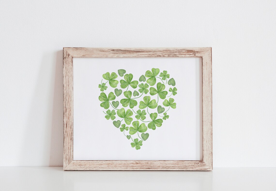 Watercolor Shamrock Heart Green Clover St Patricks Day Irish Art Print - Image 4