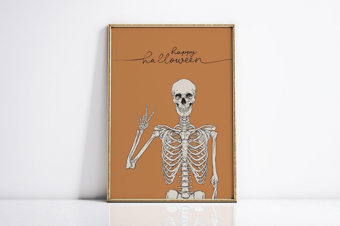 Happy Halloween Skeleton Peace Sign Funny Rustic Fall Decor Poster - Image 4
