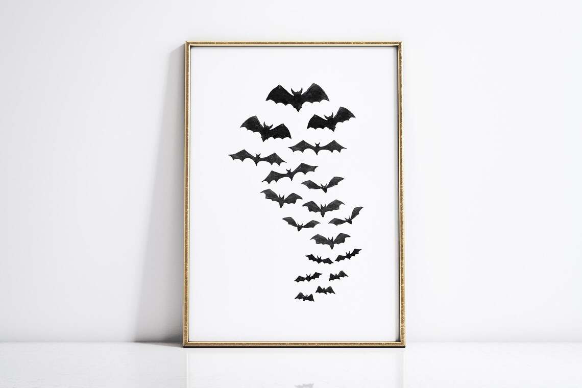 Flying Bats Halloween Poster Minimalist Spooky Black Bat Silhouettes - Image 4