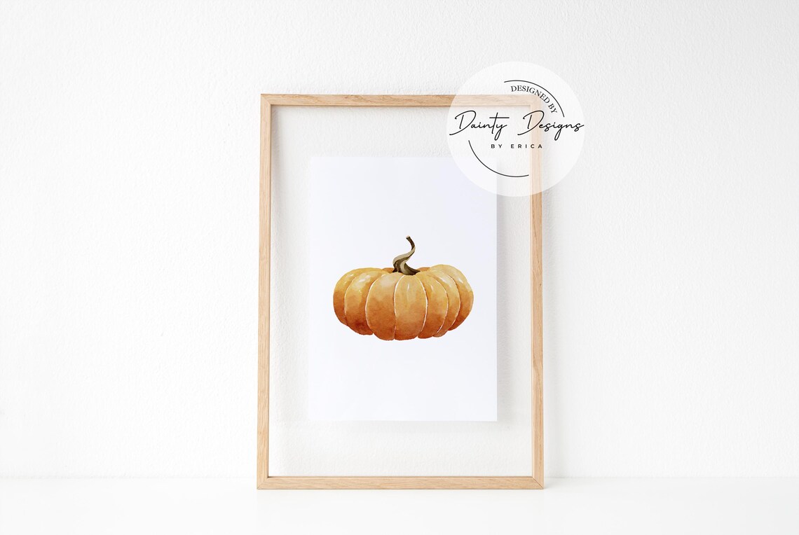 Golden Squat Watercolor Pumpkin Autumn Fall Harvest Art Poster - Image 3