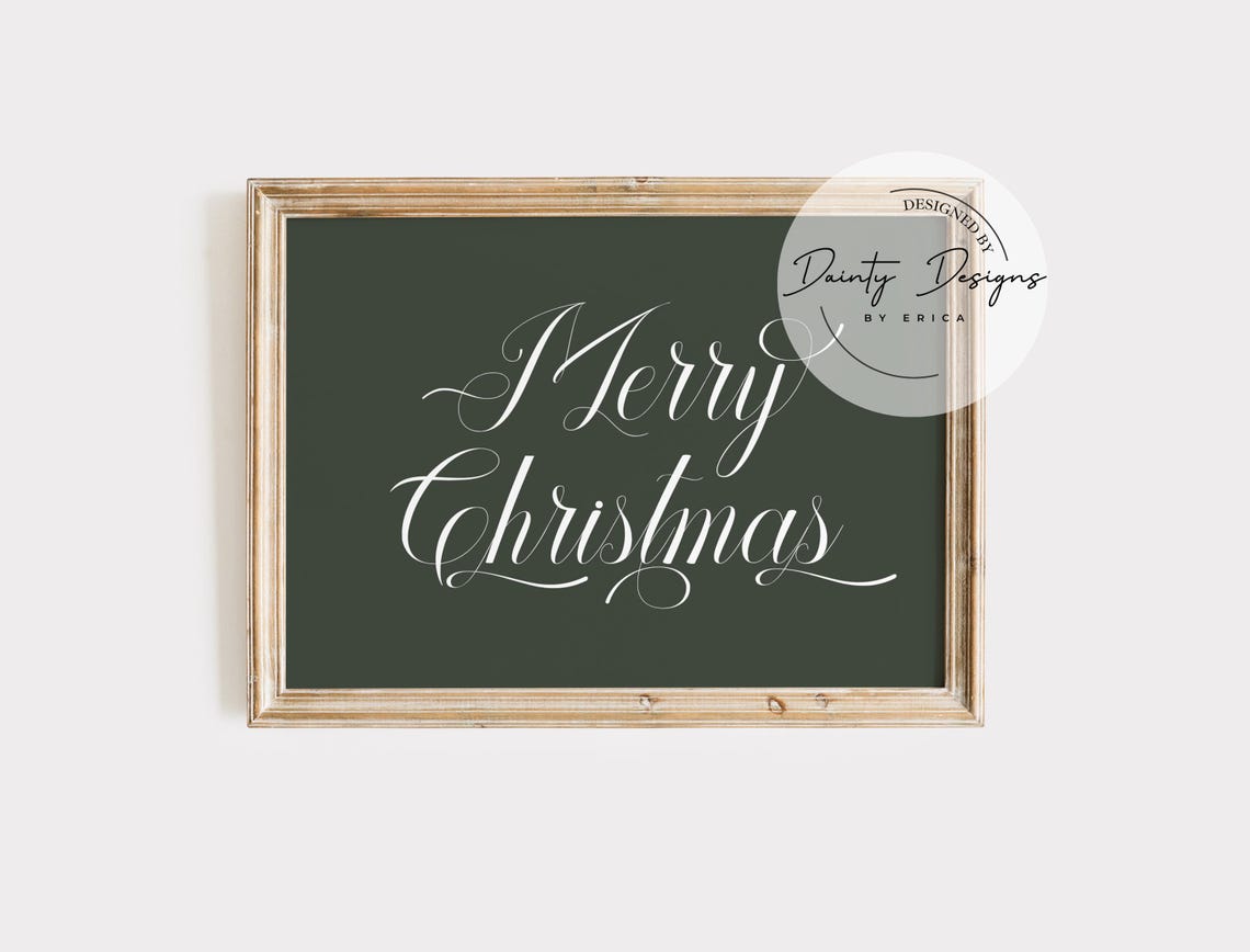 Merry Christmas Calligraphy Script Dark Green Beautiful Poster - Image 4