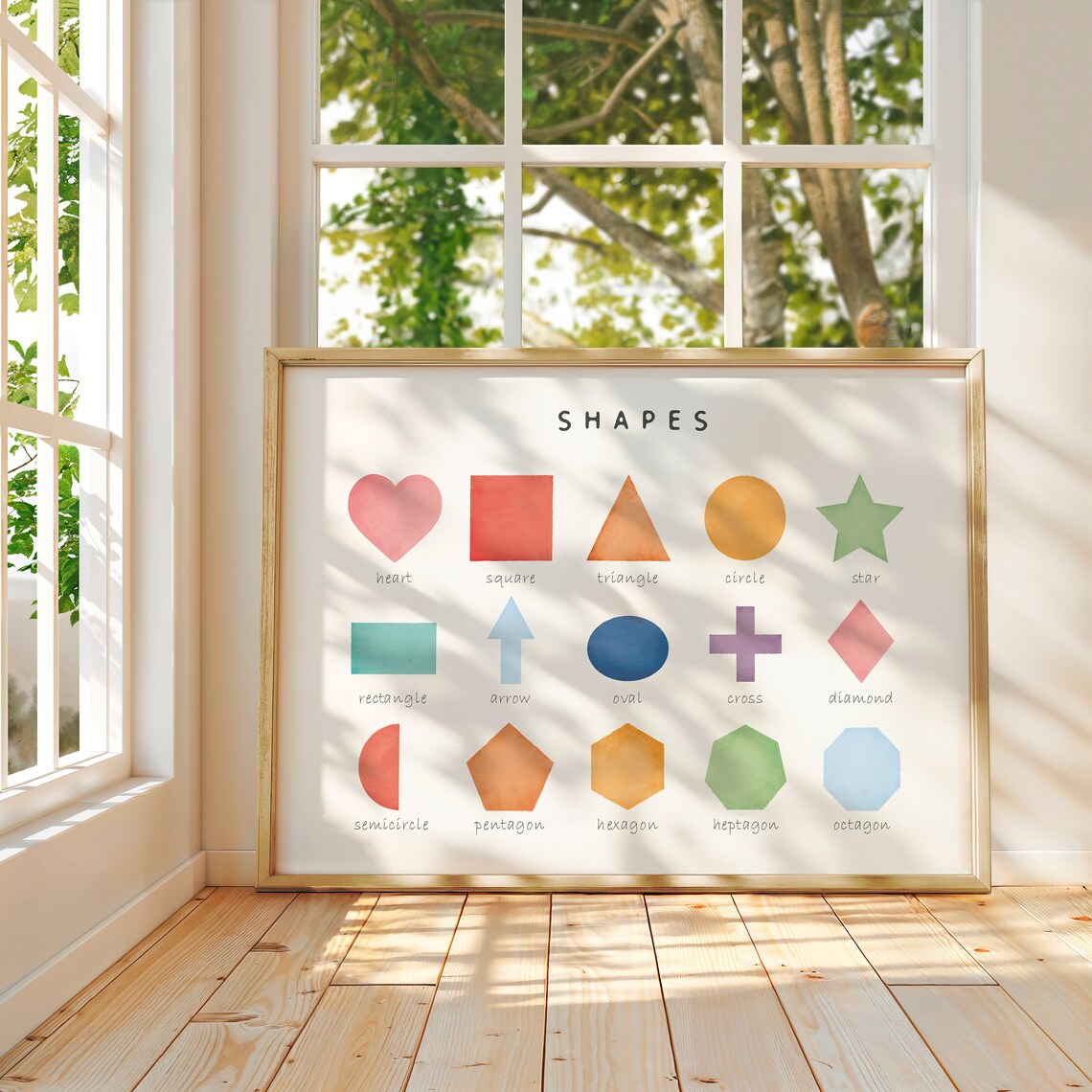 Rainbow Shapes Educational Nursery Poster Print - Image 2