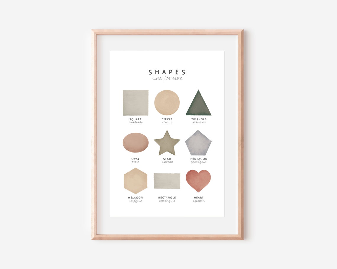 Shapes Bilingual English Spanish Watercolor Learning Chart Poster - Image 2