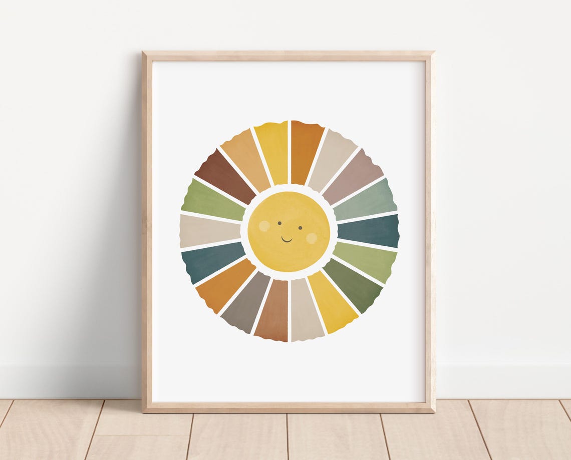 Smiling Sun Earth Tone Rays Nursery Playroom Wall Decor Poster - Image 4