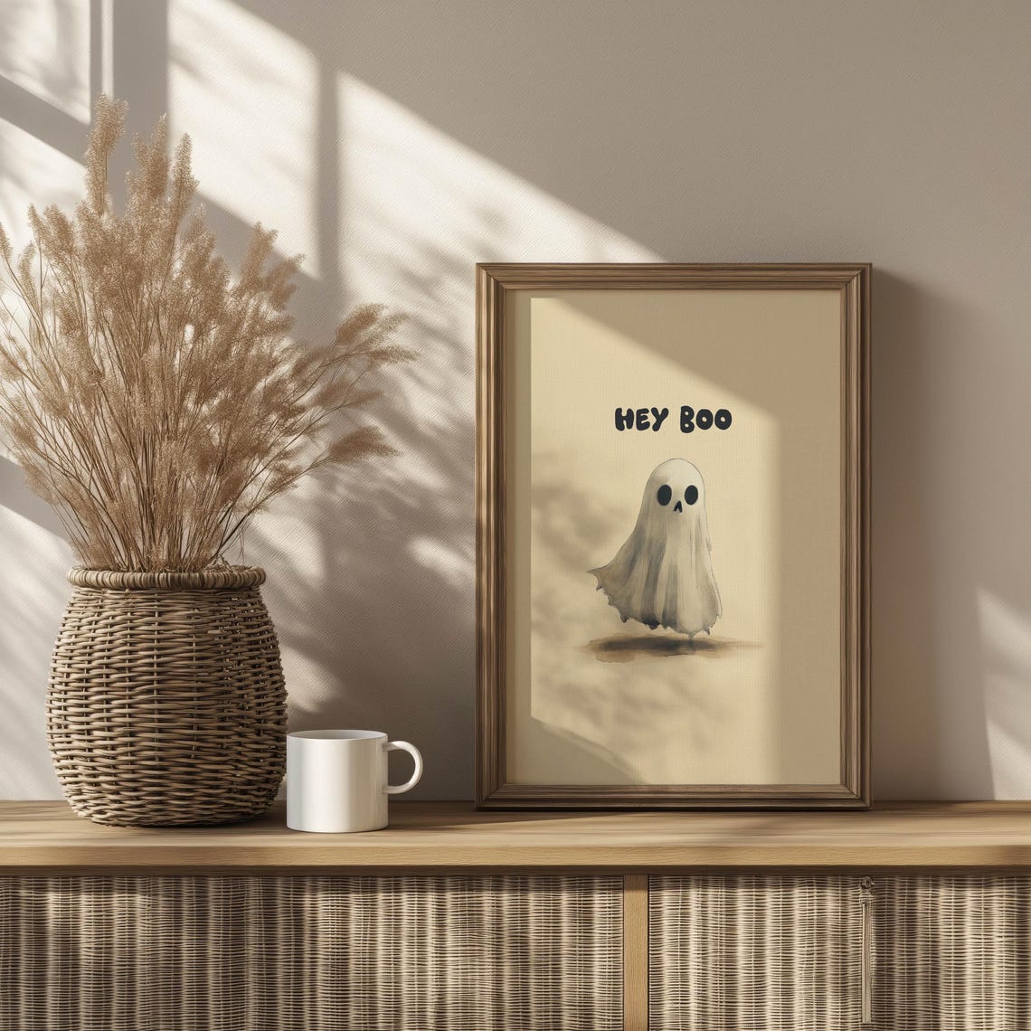Hey Boo Cute Watercolor Ghost Minimal Halloween Art Wall Poster - Image 3
