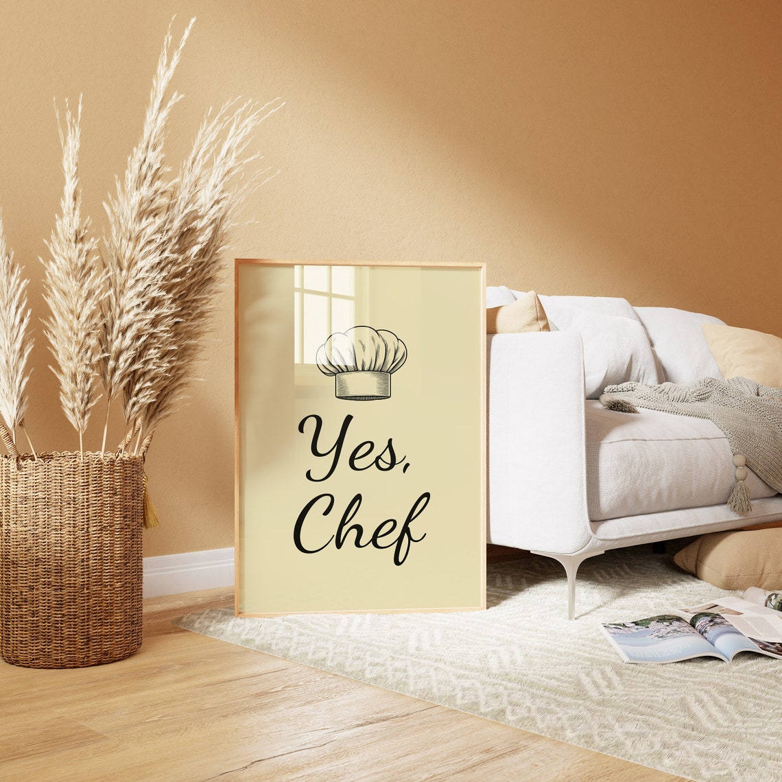 Yes Chef Script Chef Hat Cream Kitchen Quote Art Wall Poster - Image 2