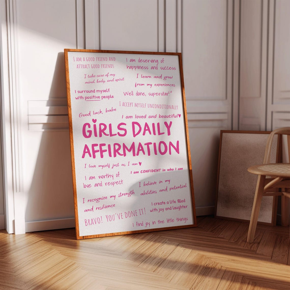Girls Affirmation Poster Daily Affirmations Wall Art Pink Feminist Poster Wall Art Teen Girl Room Decor Positive Prints For Women
