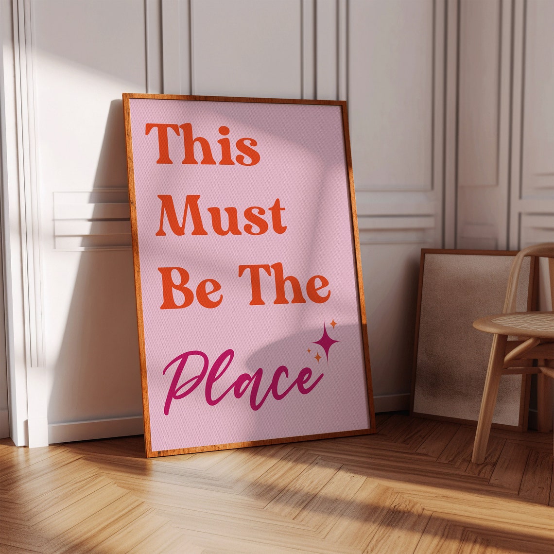 This Must Be The Place Pink Orange Sparkle Retro Typography Poster - Image 2