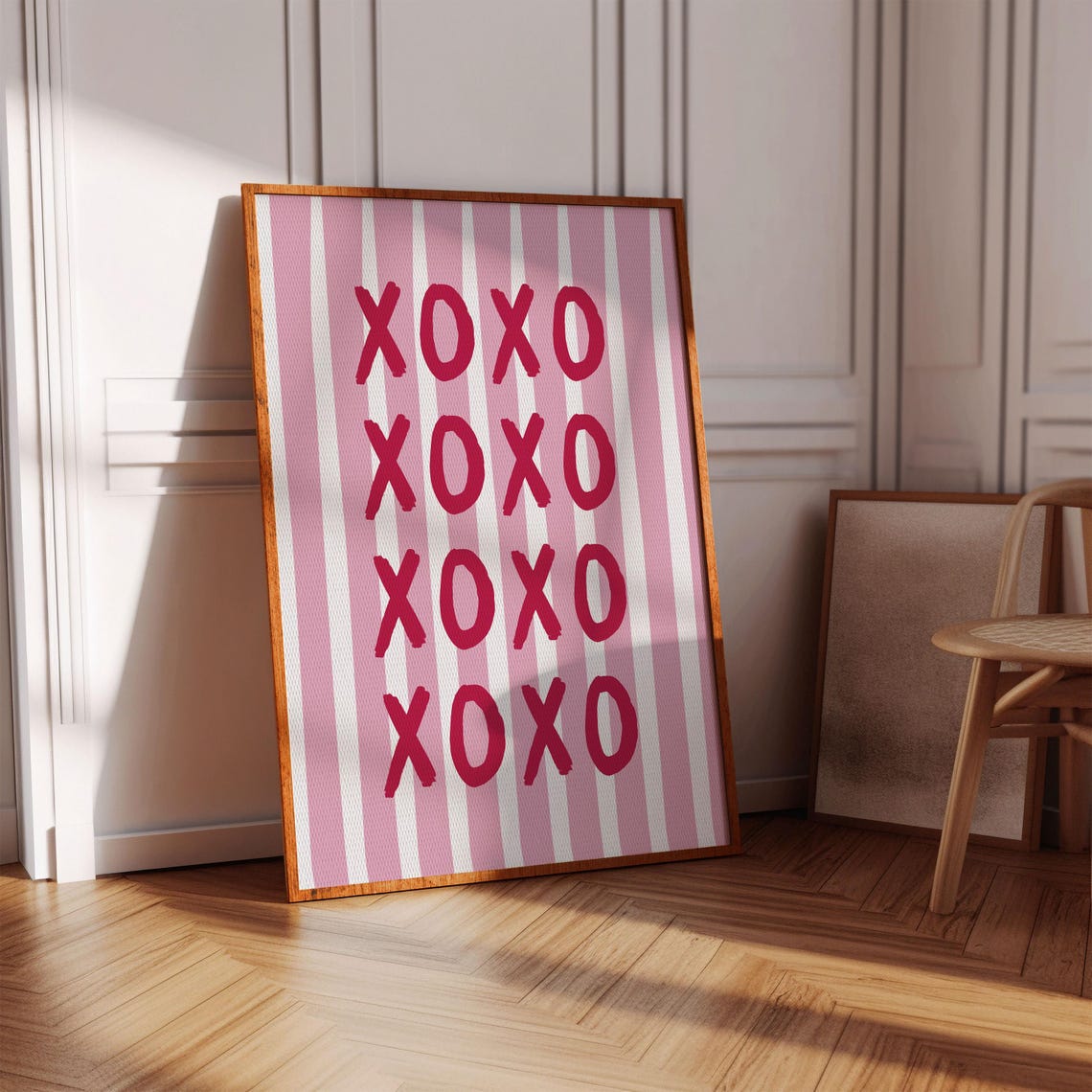 XOXO Bold Pink Striped Typography Cute Preppy Valentine Poster