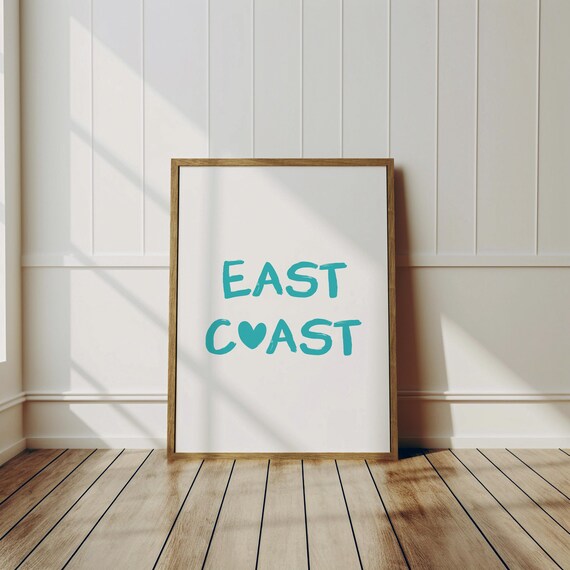 East Coast Teal Brush Lettering Heart Coastal Typography Wall Poster