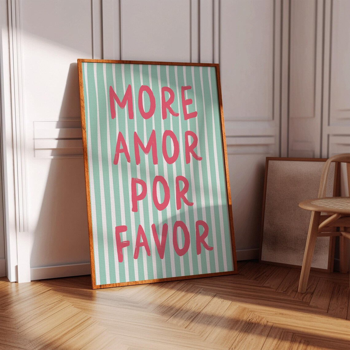 More Amor Por Favor Pink Spanish Love Quote Striped Wall Poster
