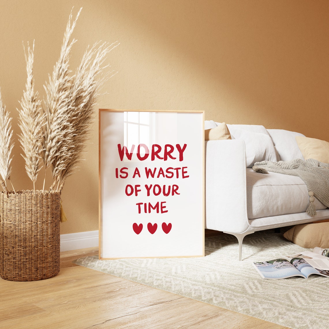 Worry Is a Waste of Your Time Red Hand Lettered Quote Poster - Image 2