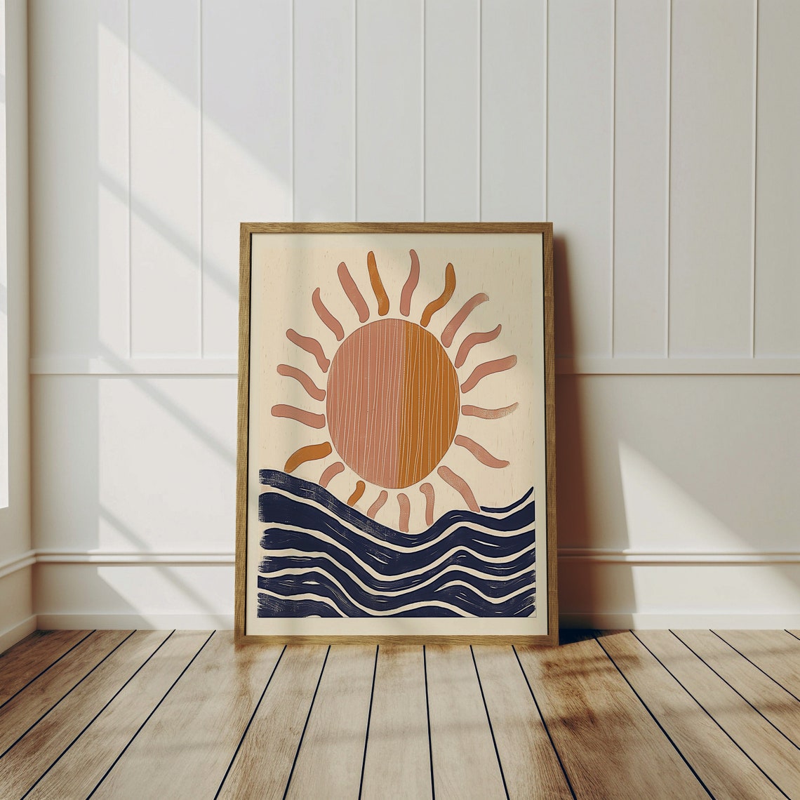 Sun Over Ocean Waves Boho Poster Warm Sunset Coastal Home Decor