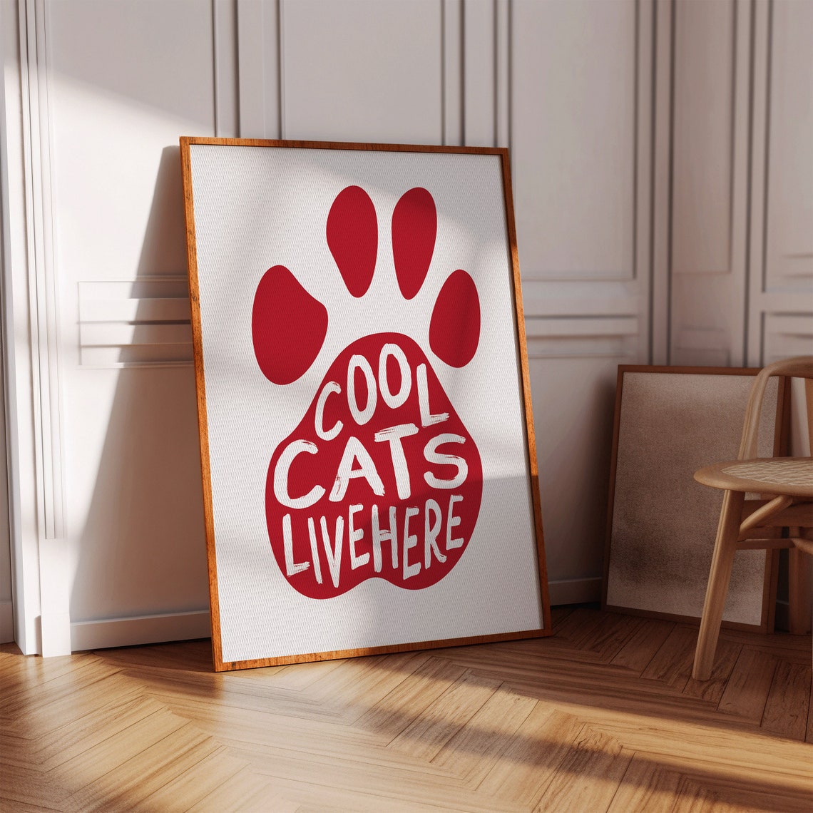 Cool Cats Live Here Red Pawprint Funny Cat Lover Wall Poster