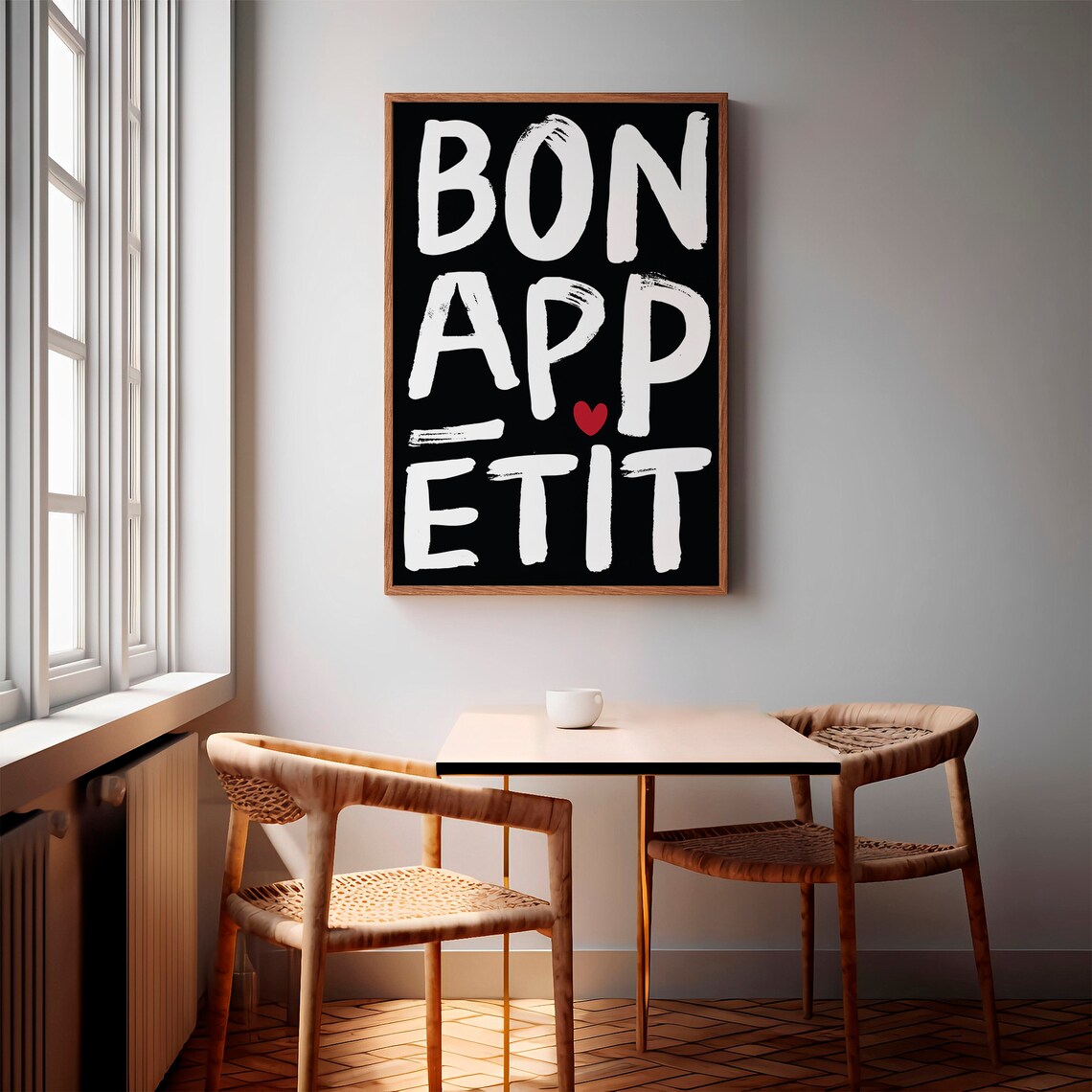 Bon Appetit French Kitchen Quote Brush Lettering Black Poster - Image 2