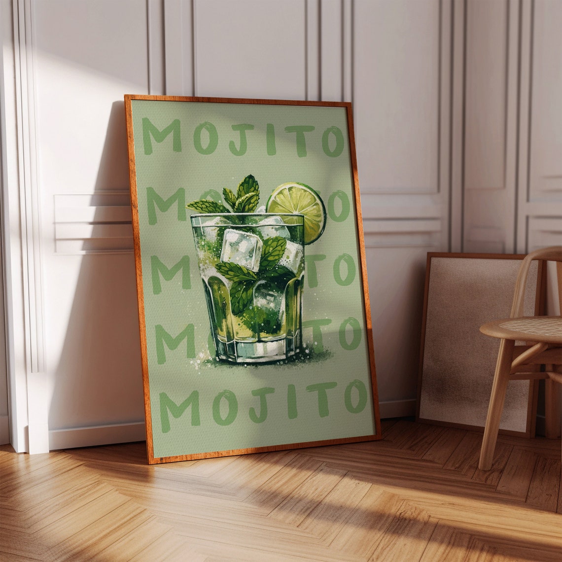 Mojito Cocktail Watercolor Mint Lime Green Kitchen Bar Poster