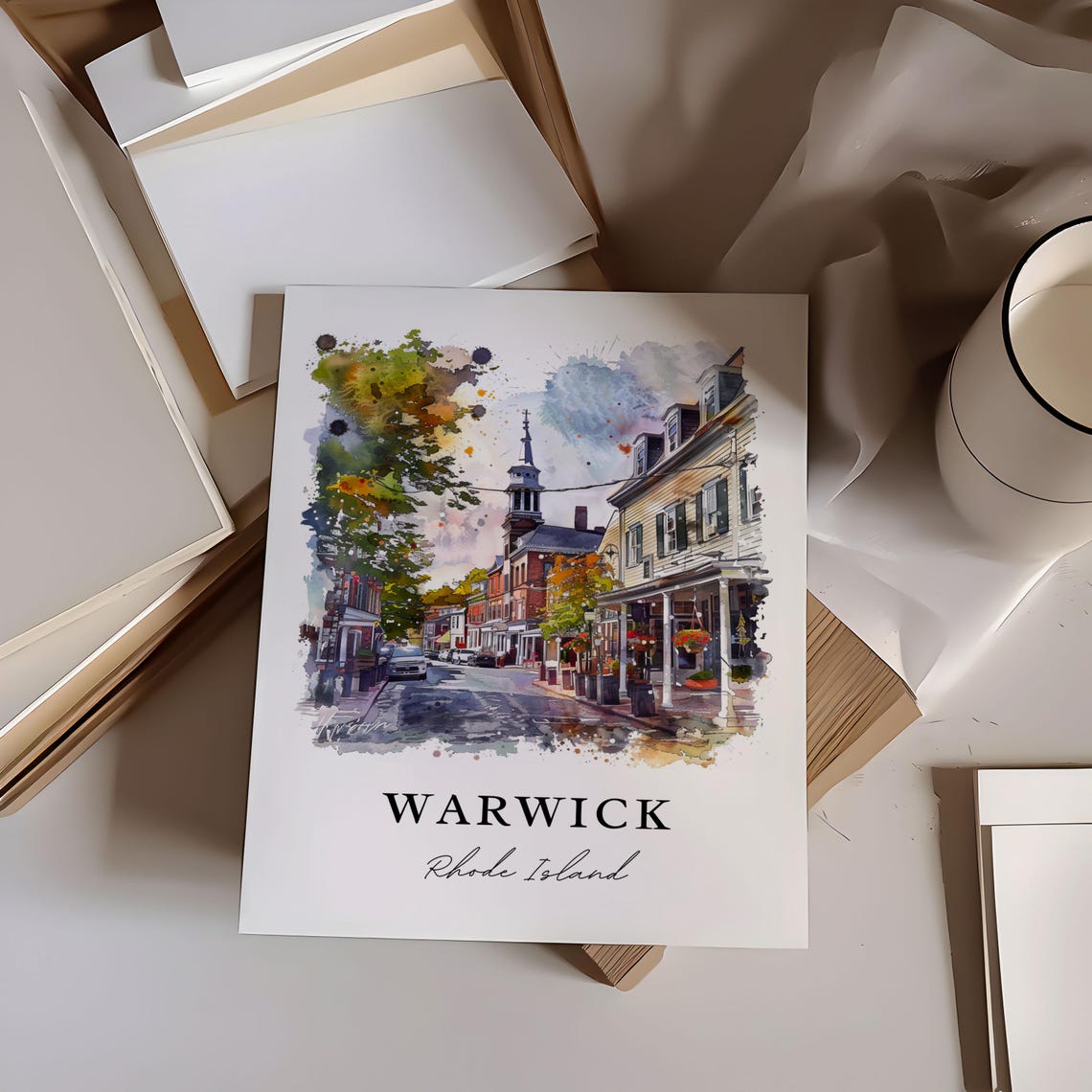 Warwick Rhode Island Historic Street Watercolor Small Town Art Poster - Image 6