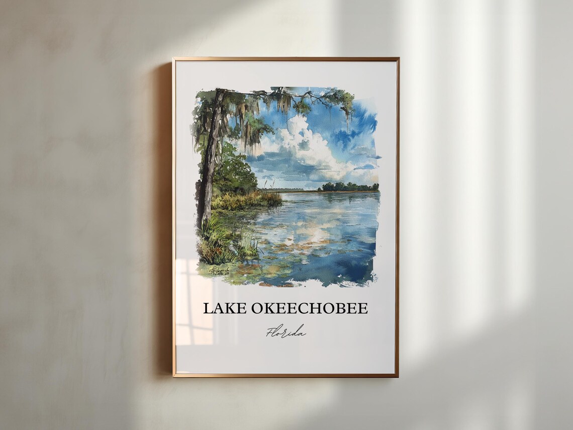Lake Okeechobee Florida Cypress Lake Scenic Watercolor Poster - Image 2
