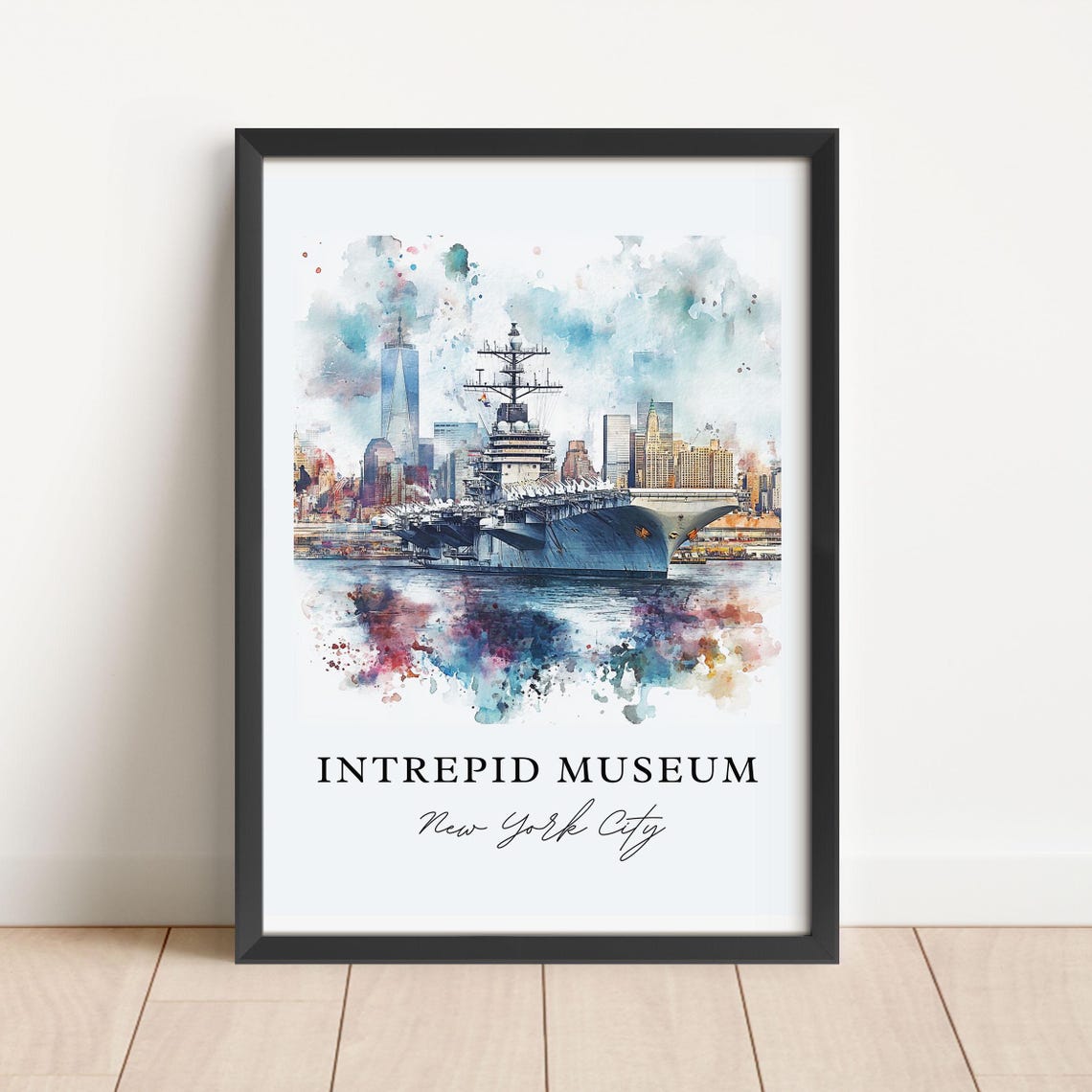 Intrepid Museum New York City Aircraft Carrier Watercolor Poster