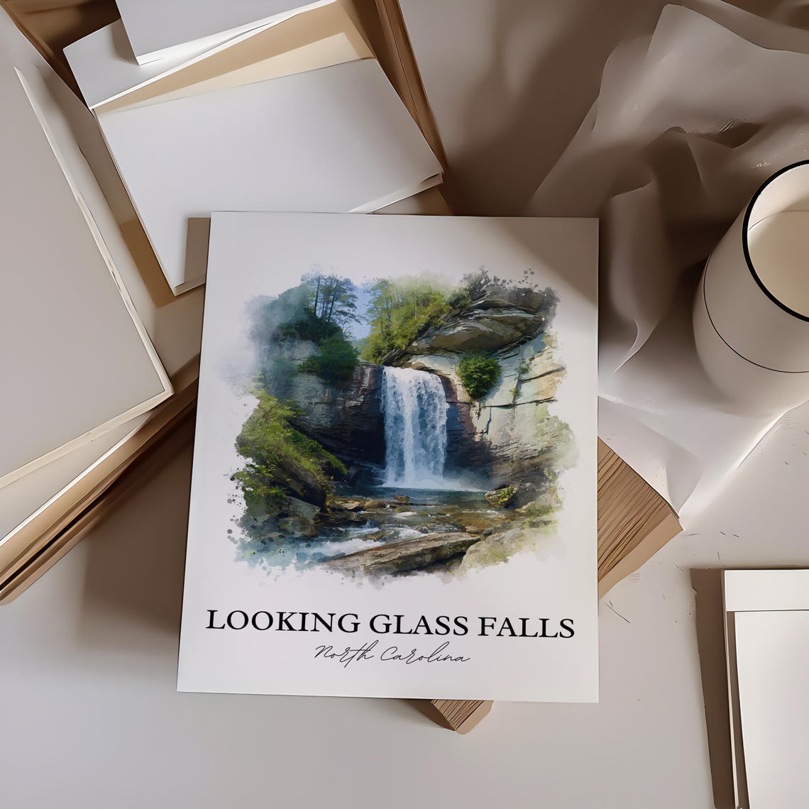 Looking Glass Falls North Carolina Roadside Ledge Watercolor Poster - Image 4