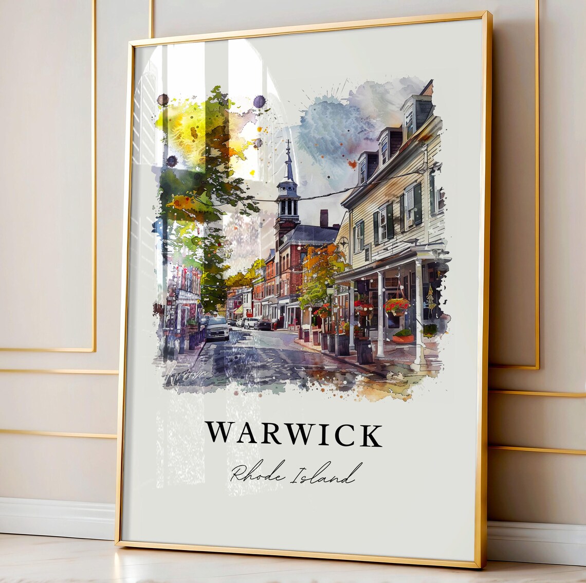 Warwick Rhode Island Historic Street Watercolor Small Town Art Poster - Image 3
