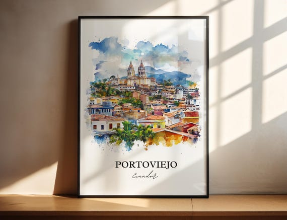 Portoviejo Wall Art Print Ecuador Watercolor Gift Travel Poster Housewarming