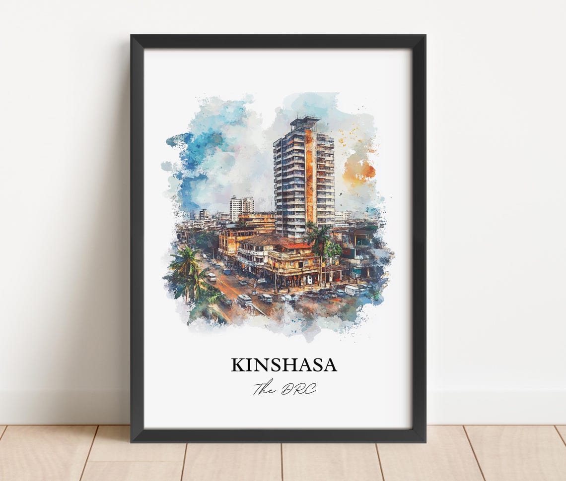 Kinshasa Congo Downtown Street Watercolor Cityscape Art Poster - Image 3