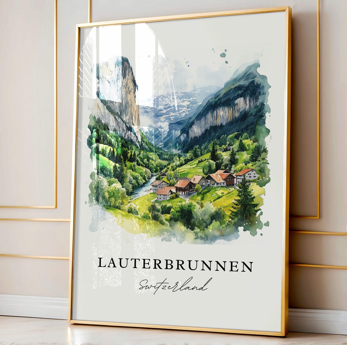 Lauterbrunnen Switzerland Alpine Valley Watercolor Travel Poster - Image 4